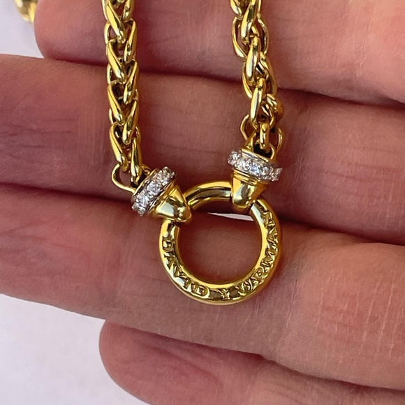 David Yurman 18k Yellow Gold 17” 4mm Wheat Chain Diamond Donut Necklace - Picture 1 of 15